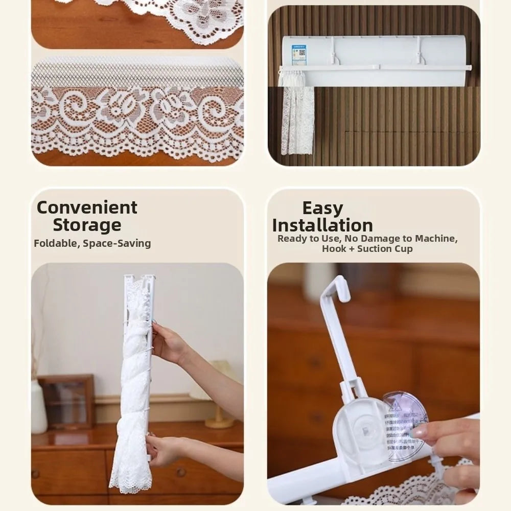 Lace AC Wind Deflector Curtain | Retractable Dust Cover 90×50cm