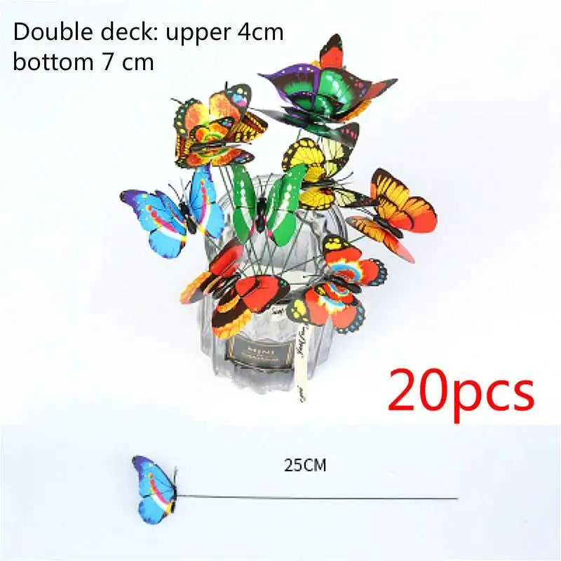 Double Layer Simulation Butterfly Stake Outdoor Garden Decoration 3D