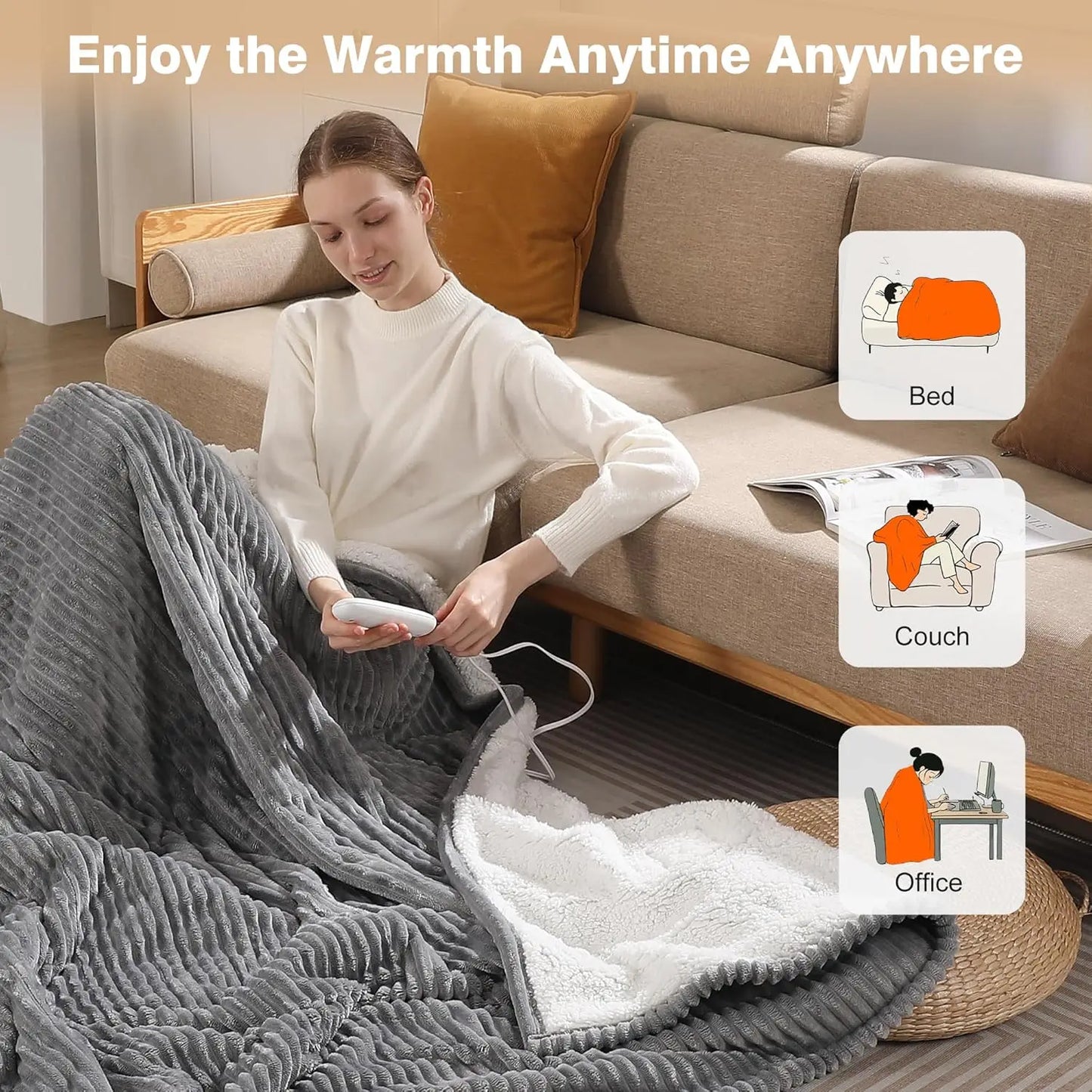 Queen Electric Heated Blanket – Dual Zone, 5 Levels, 250GSM Flannel Peaceful Pleasures Health and Wellness