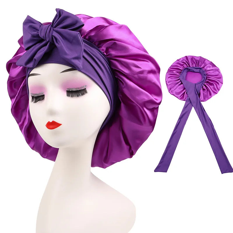 Satin Shower Cap for Women – Waterproof Silk Bonnet Long Hair