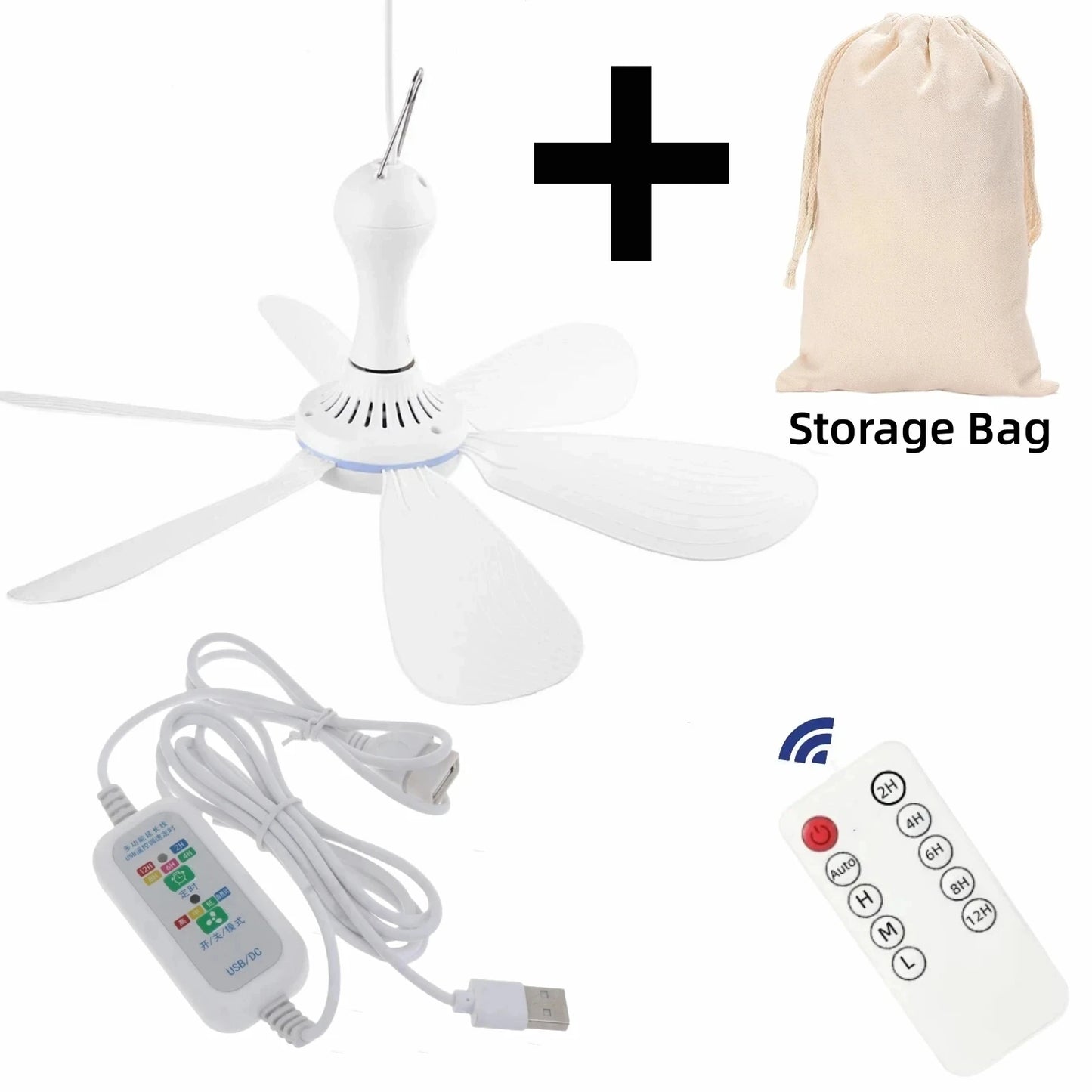 Silent 6 Leaves USB Powered Ceiling Canopy Fan with Remote Control Timing 4 Speed Hanging Fan for Camping Bed Dormitory Tent New Peaceful Pleasures Health and Wellness With Remote Set