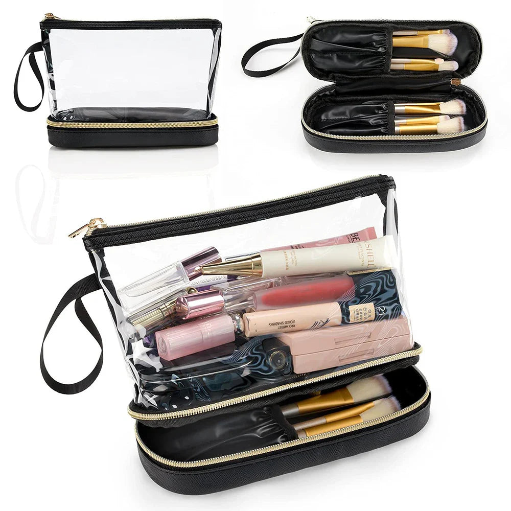 Transparent PVC Makeup Bag | Double-Layer Travel Wash Bag
