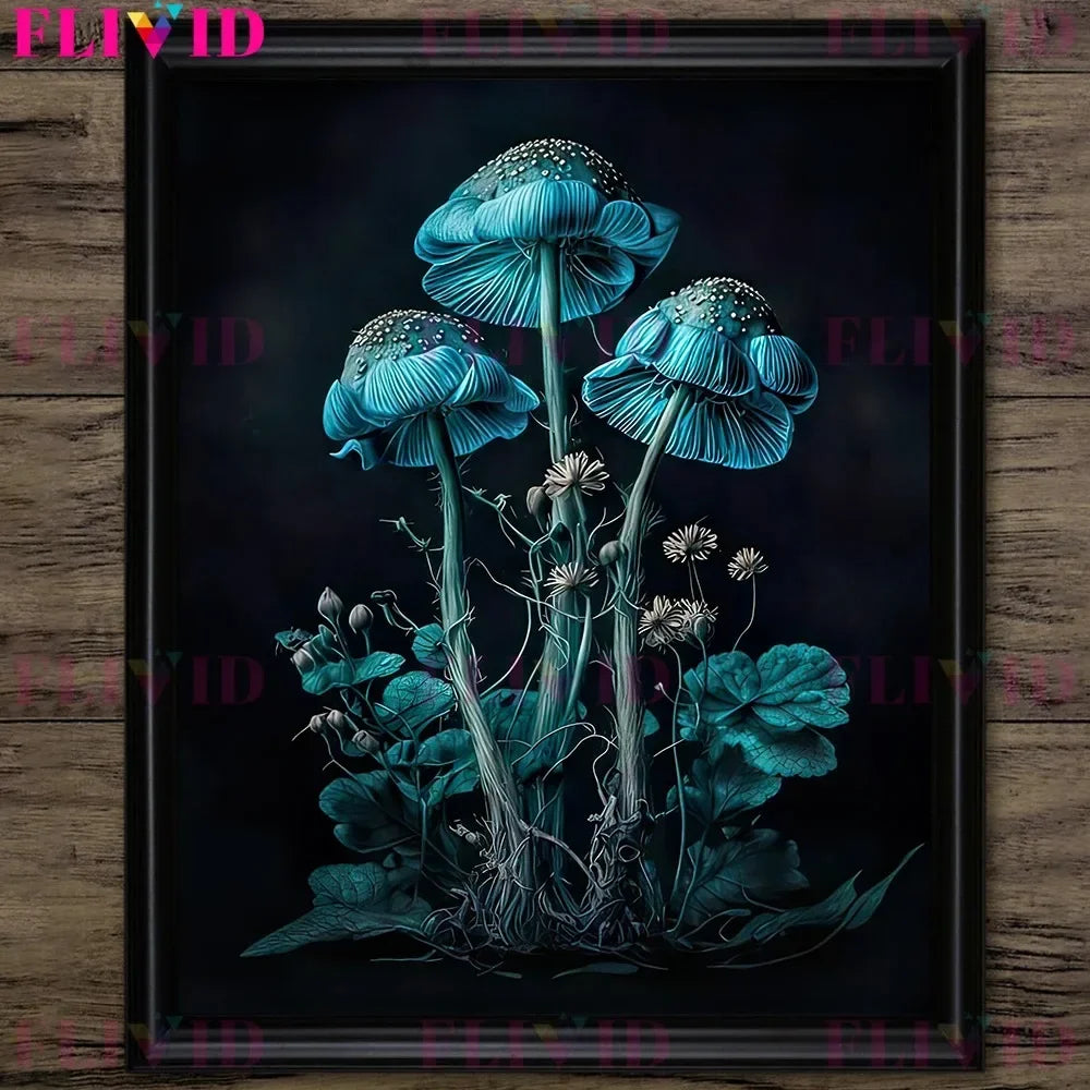 Dark Botanical Gothic Mushroom & Roses Canvas Wall Print