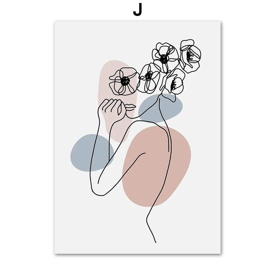 Abstract Flower Girl Line Art Canvas Print | Nordic Wall Decor