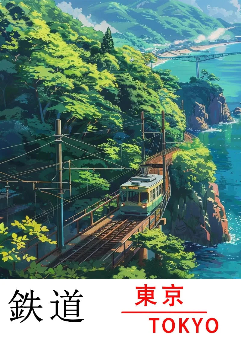 Tokyo Railway Canvas Wall Art | Japanese Train Landscape Print