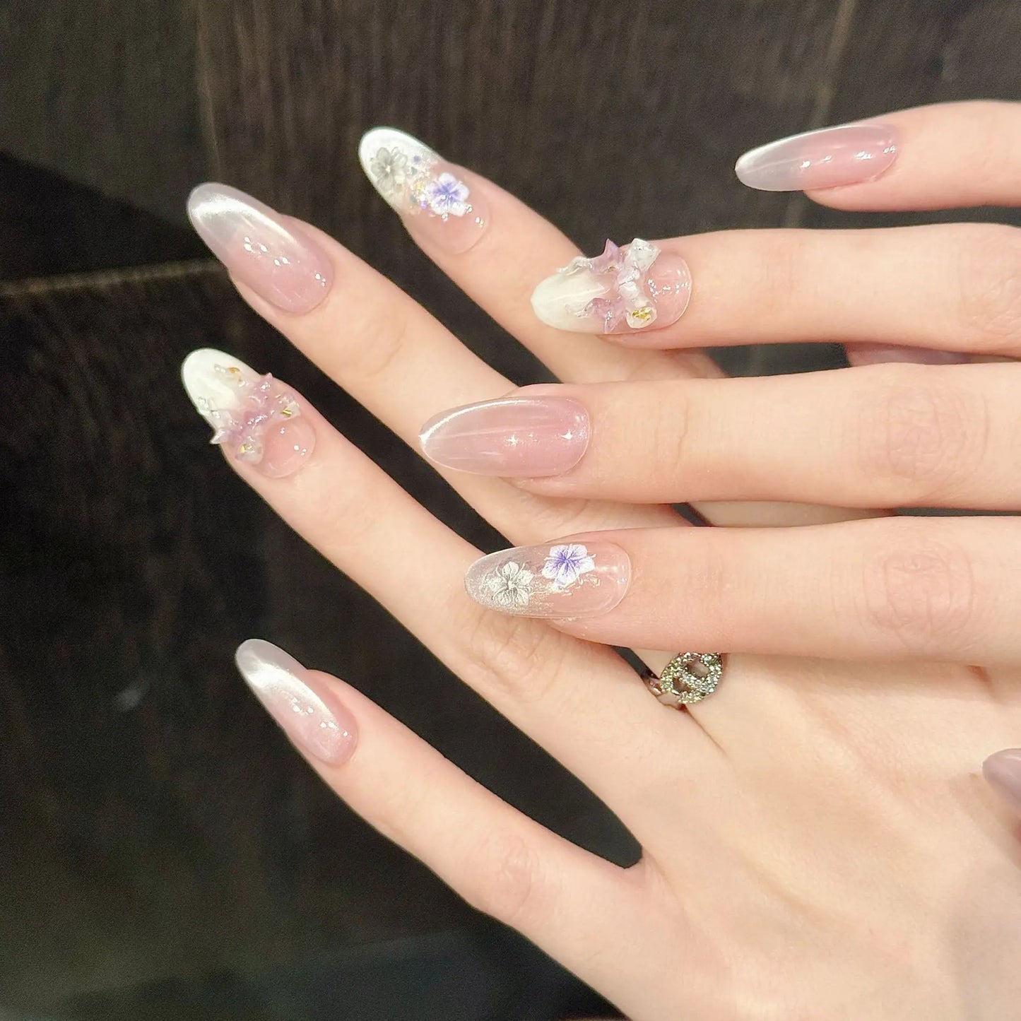Pink Cat Eye Press On Nails | 3D Bow Korean False Nails 10pcs