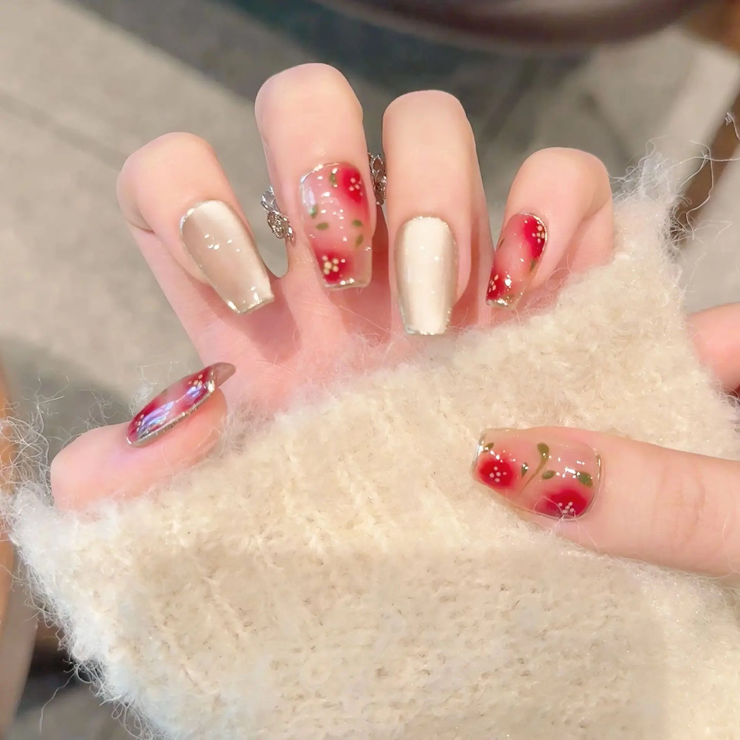 Handmade Press on Nails Sweet Cherry Pink Blush Style Fake Nail Tips for Girl Wearable Spring Ins Fresh Korean Cute False Nails Peaceful Pleasures Health and Wellness XS