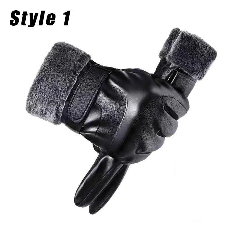 One Pair Winter Gloves - Thick,Waterproof Warm & Waterproof Faux Leather with Soft Velvet Lining for Outdoor Motorcycle Riding Peaceful Pleasures Health and Wellness 01