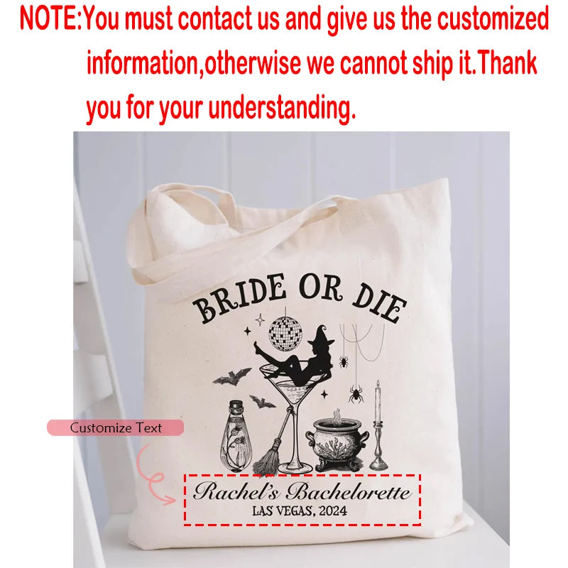 Bride or Die Witch Canvas Tote Bag | Halloween Bachelorette Gift