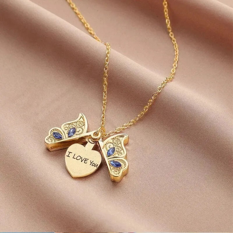 Butterfly "I Love You" Locket Pendant Necklace for Women