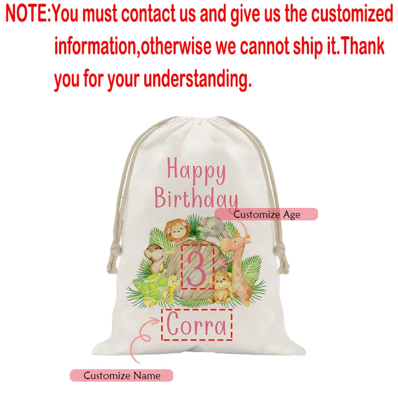 5-Pack Custom Name Safari Animal Drawstring Party Bags for Kids Party Favor Bags Peaceful Pleasures Health and Wellness custom pink 13x18cm 5pcs