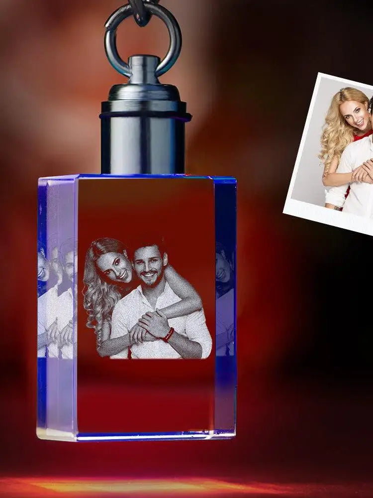 Custom Photo Crystal Keychain LED Light | Laser Engraved Gift