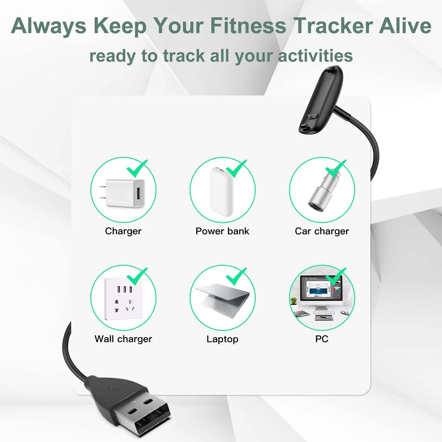 Fitbit Inspire 3 USB Charger Cable Replacement – 3.3ft