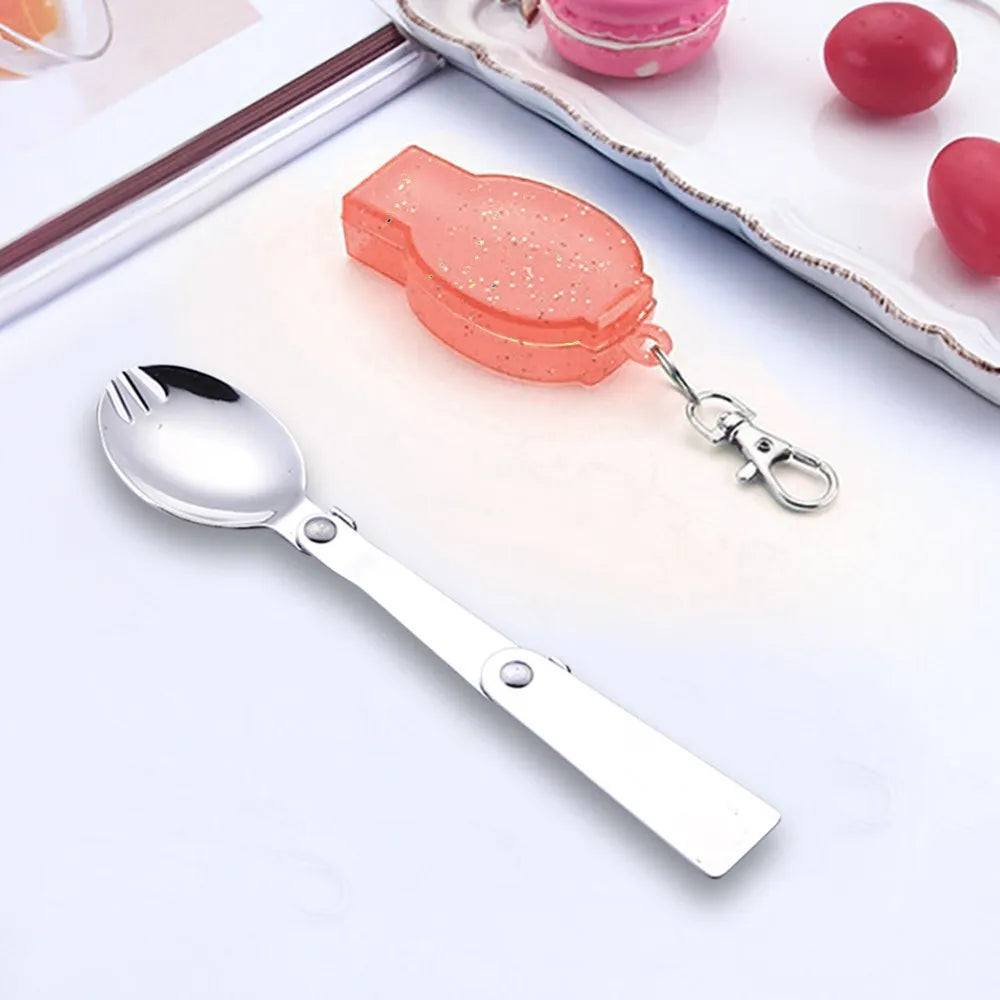 Outdoor Folding Travel Camping Utensil Stainless Pocket Spoon Fork Light Small Foldable Spoon Fork Camping Picnic Tool Tableware Peaceful Pleasures Health and Wellness D