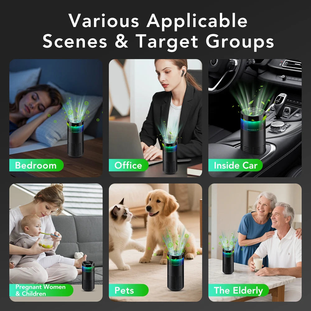 Car Air Purifier With Aroma Diffuser & Led Light for Smoke Pets Odors 5 Million Negative Ion Car Odor Eliminator Air Freshener Peaceful Pleasures Health and Wellness