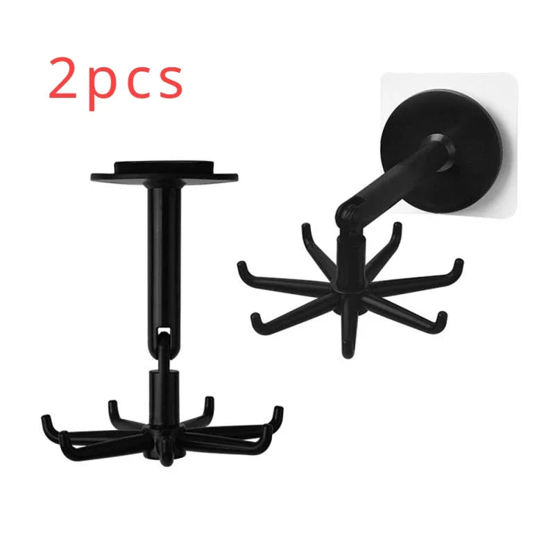 Folding Kitchen Rotating Home and Decoration Hexagonal Hook Bathroom Organizer Storage Self-adhesive Hooks Coat Racks Hanging Peaceful Pleasures Health and Wellness 2pc black XXL