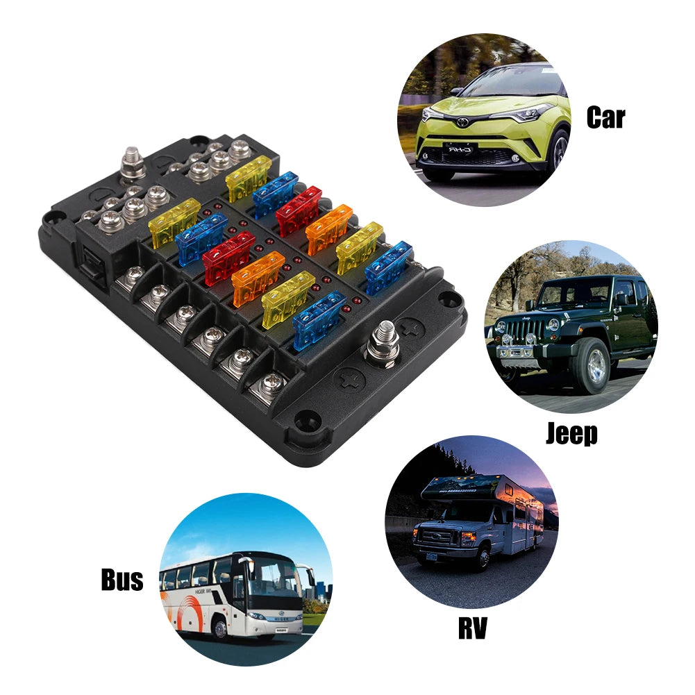 6/12 Ways Fuse Box Set LED Warning Indicator 12V 32V Power Distribution Panel Car Boat Fuse Box Holder With Plastic Cover Peaceful Pleasures Health and Wellness