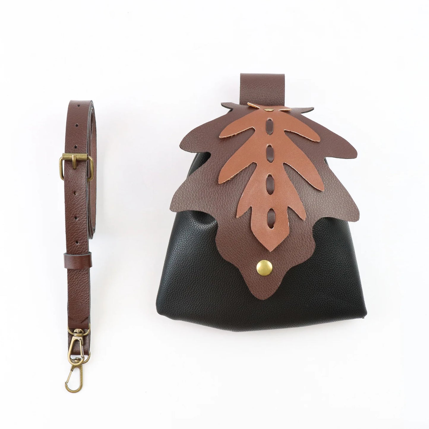 Medieval Leather Belt Pouch Antique Brass Key Viking Waist Bag