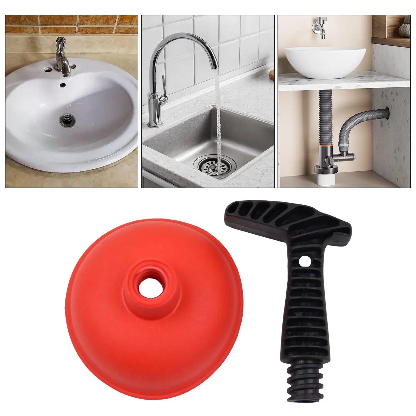 Powerful Drain Plunger for Clogged Toilet Sink & Shower, Unblock Drain Pipe with Splash Guard, Heavy-Duty Unblocker Tool Peaceful Pleasures Health and Wellness