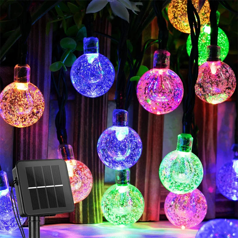 Solar String Lights Outdoor – LED Crystal Bubble Ball, 8 Modes
