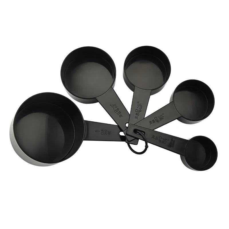 Plastic Measuring Cups and Spoons Set 10 PCS Kitchen Accessories Engraved US Markings Stackable Measuring Tools Peaceful Pleasures Health and Wellness 5PCS Black Big