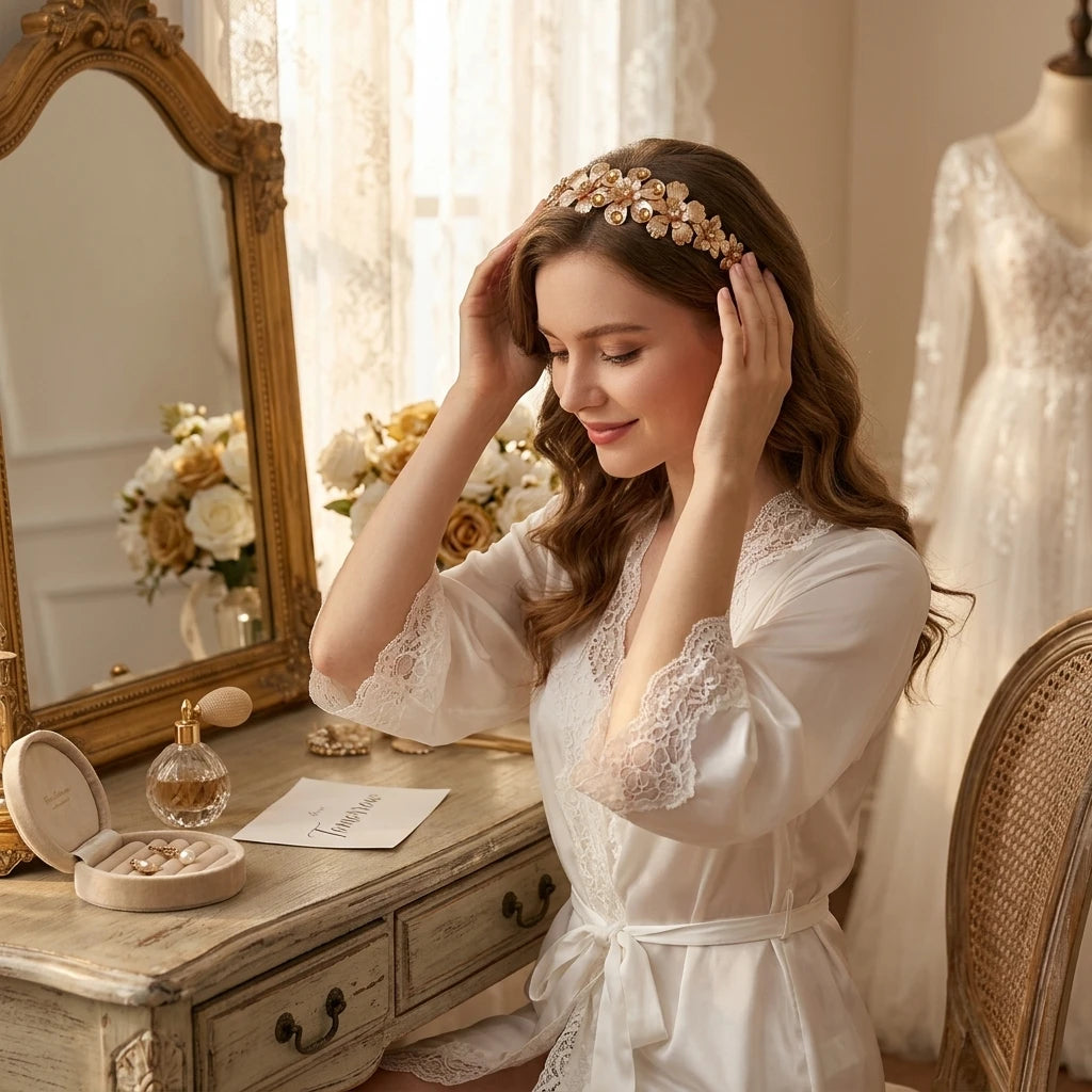 Bridal Flower Hair Band Metal-Leaf Headpiece Elegant Wedding Headband For Bride And Bridesmaid Peaceful Pleasures Health and Wellness