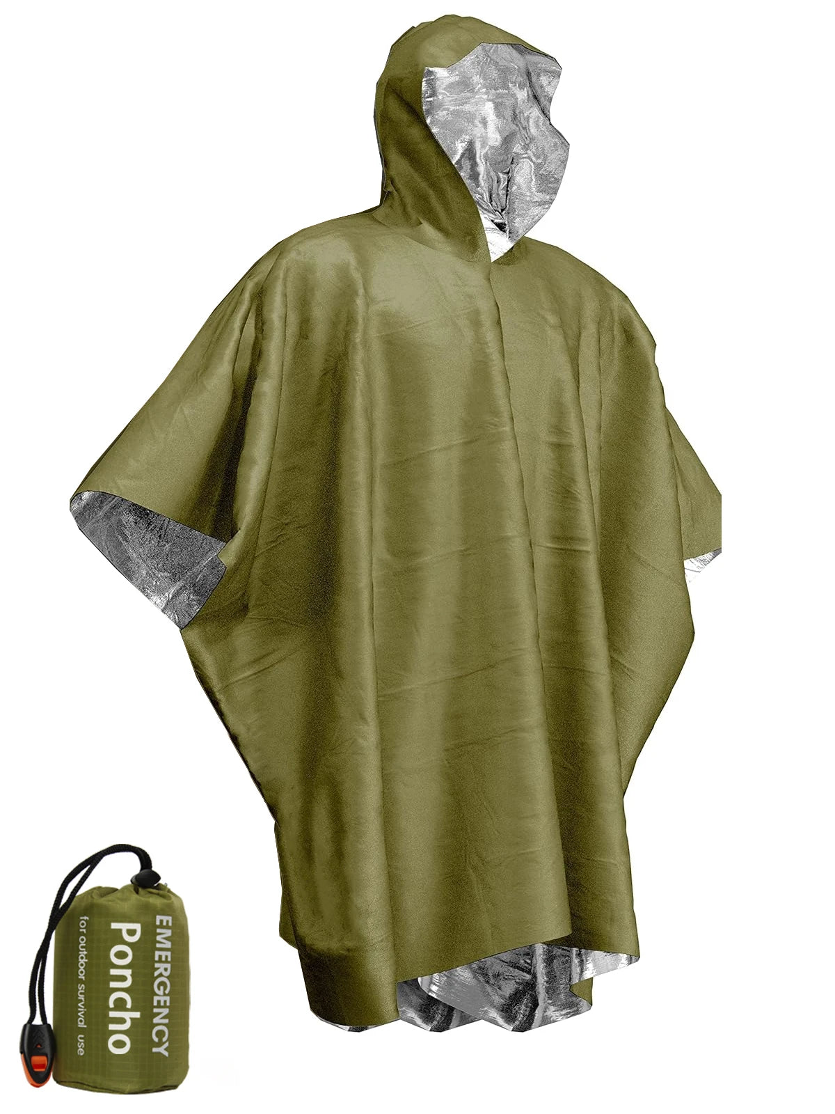 Emergency Rain Poncho Thermal Blanket Poncho Weather Proof Outdoor Survival Camping Gear Survival Gadgets Peaceful Pleasures Health and Wellness green Poncho