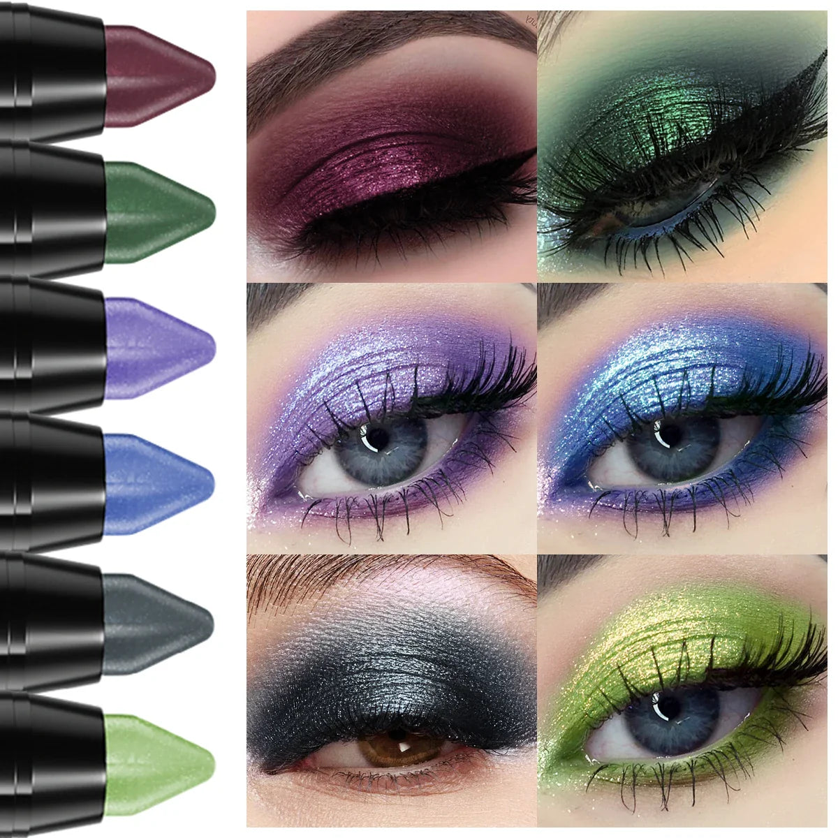 KAFURUX 6pc Metallic Glitter Eyeshadow Pencil Set | Shimmer Liner