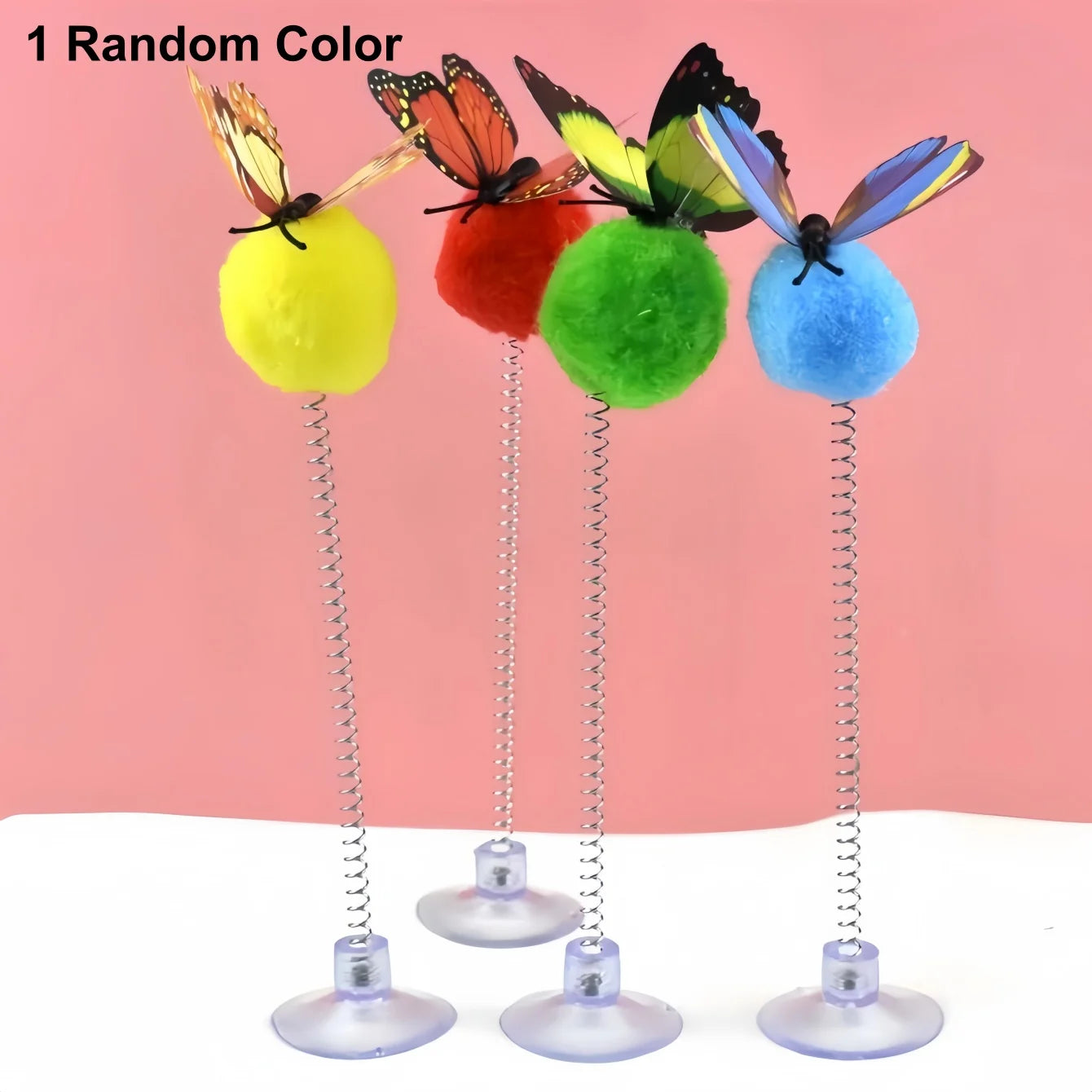 Cat Spring Ball Toys with Suction Cups & Butterfly Design Cat Spring Toy Peaceful Pleasures Health and Wellness 1 Random Color
