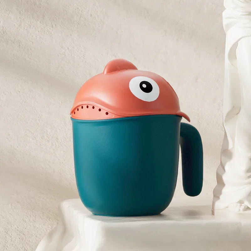 Cute Shark Baby Shower Water Scoop Kids Shower Head Rinse Cup Cartoon Bathing Toy for 0-6 Years Old Infant Toddler Accessories Peaceful Pleasures Health and Wellness Orange green