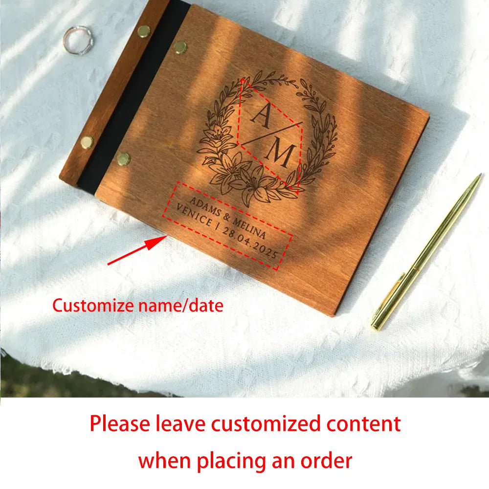 Personalized Wooden Wedding Guest Book | Engraved Keepsake