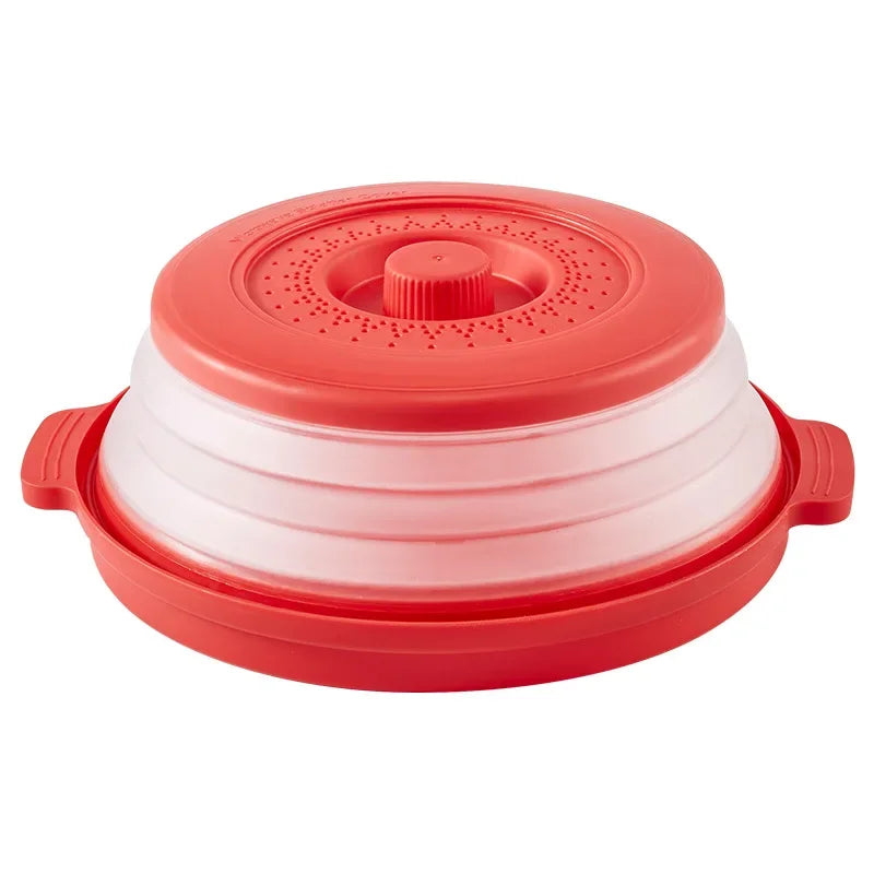 10.2 Inch Microwave Plate Cover 2 in 1 Cover As Splatter Guard Collapsible Lid for Plate Dish Bowl Multi-Purpose Kitchen Gadget Peaceful Pleasures Health and Wellness red-With bottom