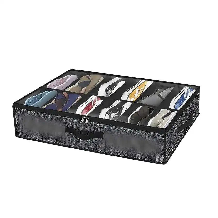 Under-bed shoe storage box PVC foldable non-woven fabric grid storage organizer bag Peaceful Pleasures Health and Wellness 1ps 3