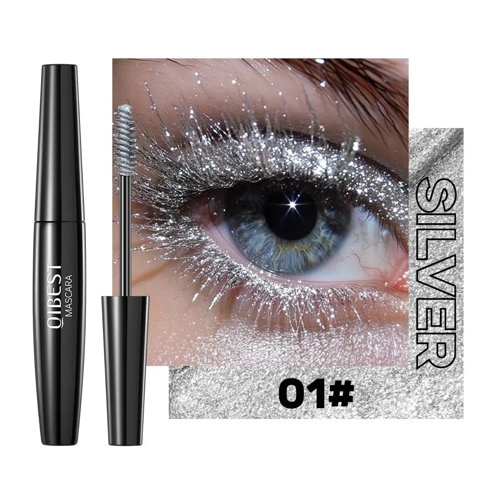 QIBEST 5 Colors Diamond Glitter Mascara Long Lasting Makeup 3D Volume Eyelashes Curling Shimmer Mascara Charming Eye Lash Tools Peaceful Pleasures Health and Wellness 01