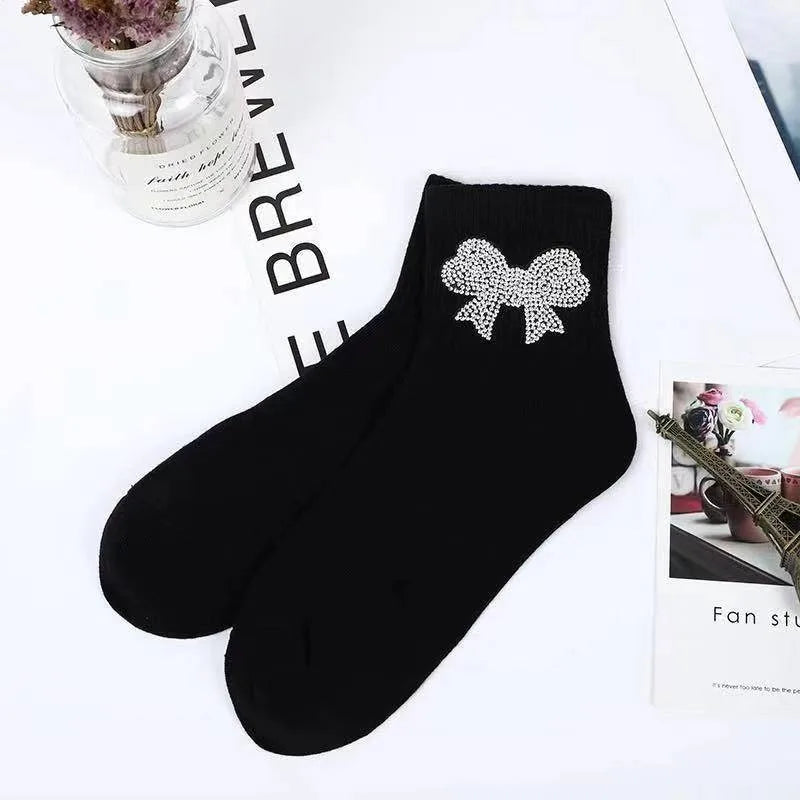 New Rhinestone Decorative Socks, Fashionable Diamond Sparkling Socks, Cute Cartoon Animal Pattern Comfortable Low Cut Socks Peaceful Pleasures Health and Wellness green 36-42