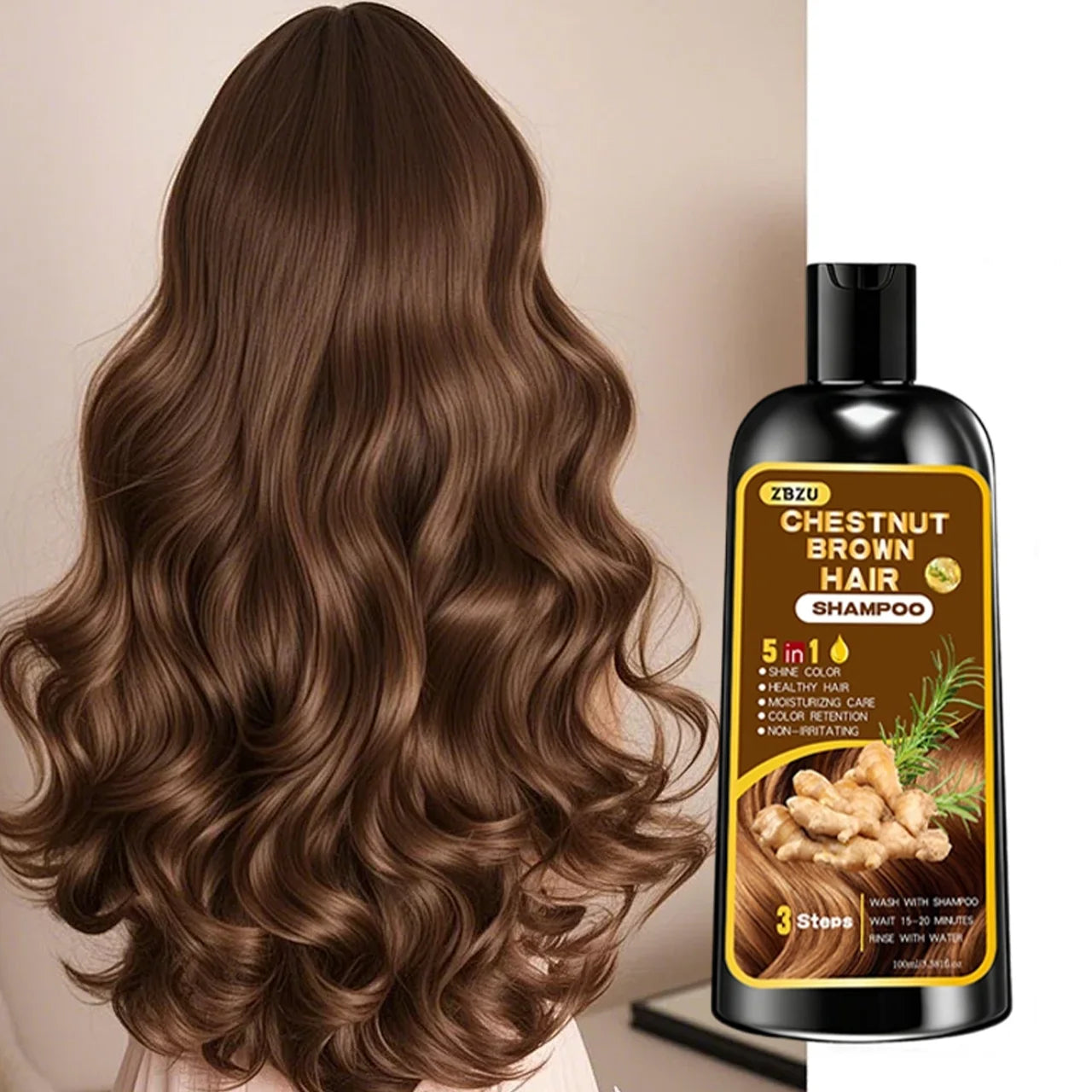 5-in-1 Ginger & Biotin Hair Dye Shampoo | Long-Lasting Gray Coverage, Strengthening & Nourishing Formula Peaceful Pleasures Health and Wellness Hazel brown