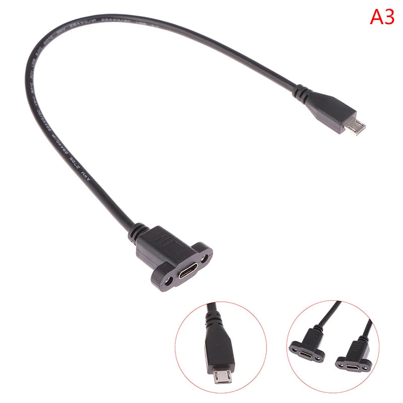 Micro Type USB USB 3.1 Male Connector To Type-c USB 3.1 Female Extension Cable 17mm With Screws Panel Mount Hole 0.3m Peaceful Pleasures Health and Wellness 03