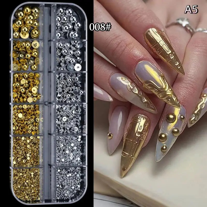 3D Nail Charms Set – Punk Rivets, Bows & Rhinestones, 12 Grid