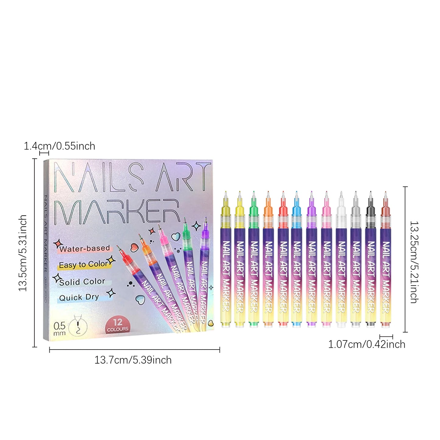 12-Color Nail Art Pens – 3D Doodle, Dotting & Liner Set