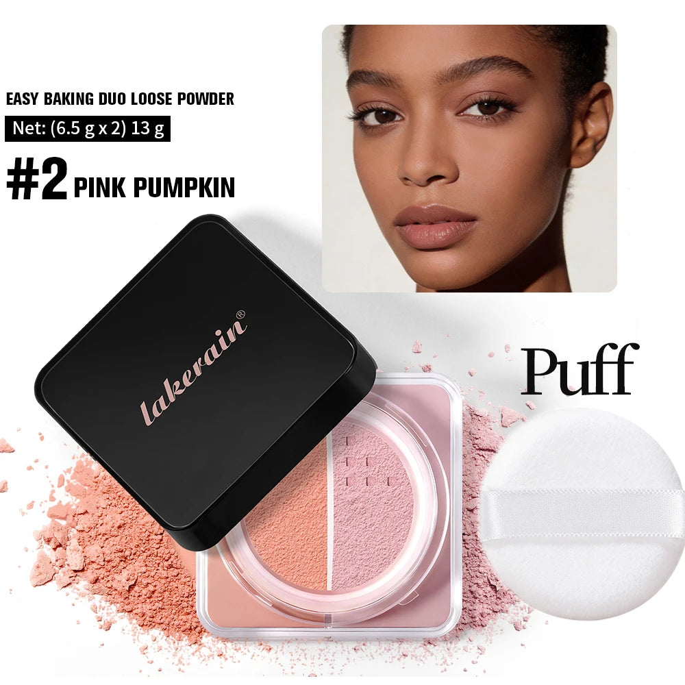 2 in 1 Bake Loose Powder Brightening&Correcting Duo Brightening Correcting Blurred Pores Matte LongLasting Setting Powder Makeup Peaceful Pleasures Health and Wellness and puff 1