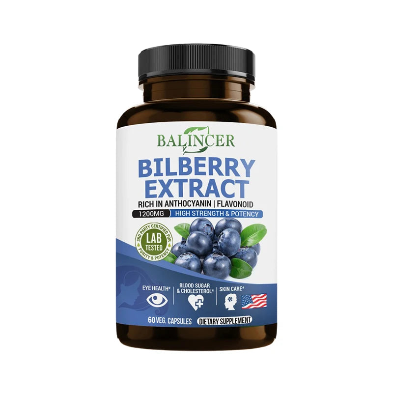 Bilberry Extract Supplement, Helps Maintain Eye and Vision Health, Anti-aging, Promotes Brain Health, Protects Vision Health Peaceful Pleasures Health and Wellness 60 count-1 bottle
