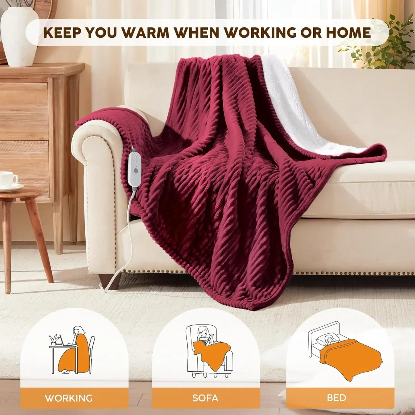 Queen Size Electric Heated Blanket with 5 Heat Settings, Auto Shut-Off & Machine Washable – Red Electric Blankets Peaceful Pleasures Health and Wellness