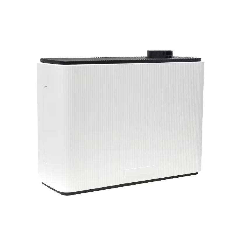 White rectangular planter with black trim on a white background