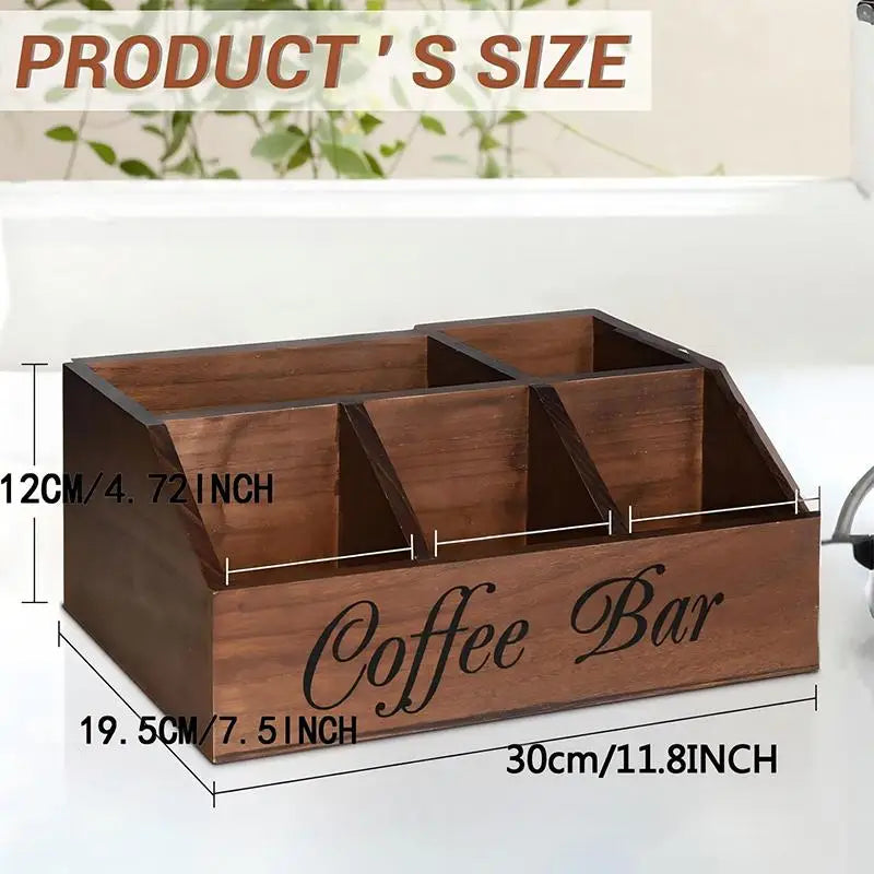 Classic Wooden Coffee Storage Box & Organizer | Shelf Basket