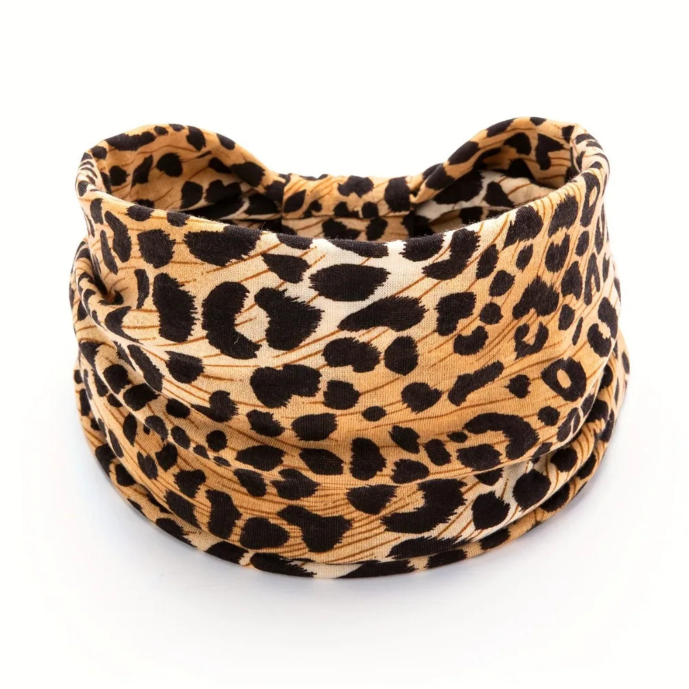 Boho Wide Knotted Leopard Headband Soft Elastic Printed Turban Hairband For Women Girls Sport Yoga Workout Headwear headscarf Peaceful Pleasures Health and Wellness 1