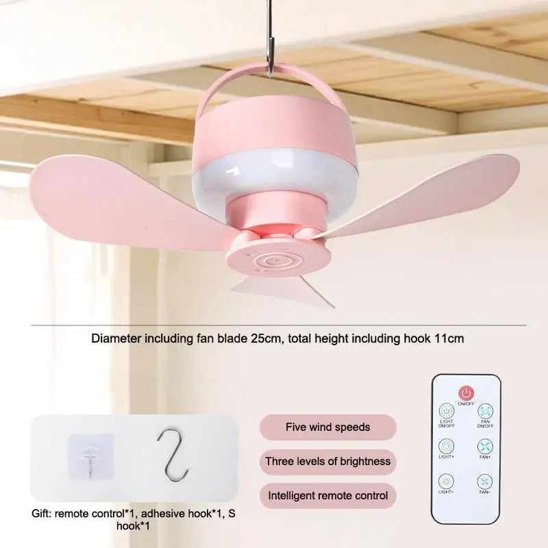 USB Rechargeable Portable Ceiling Fan with Light & Remote