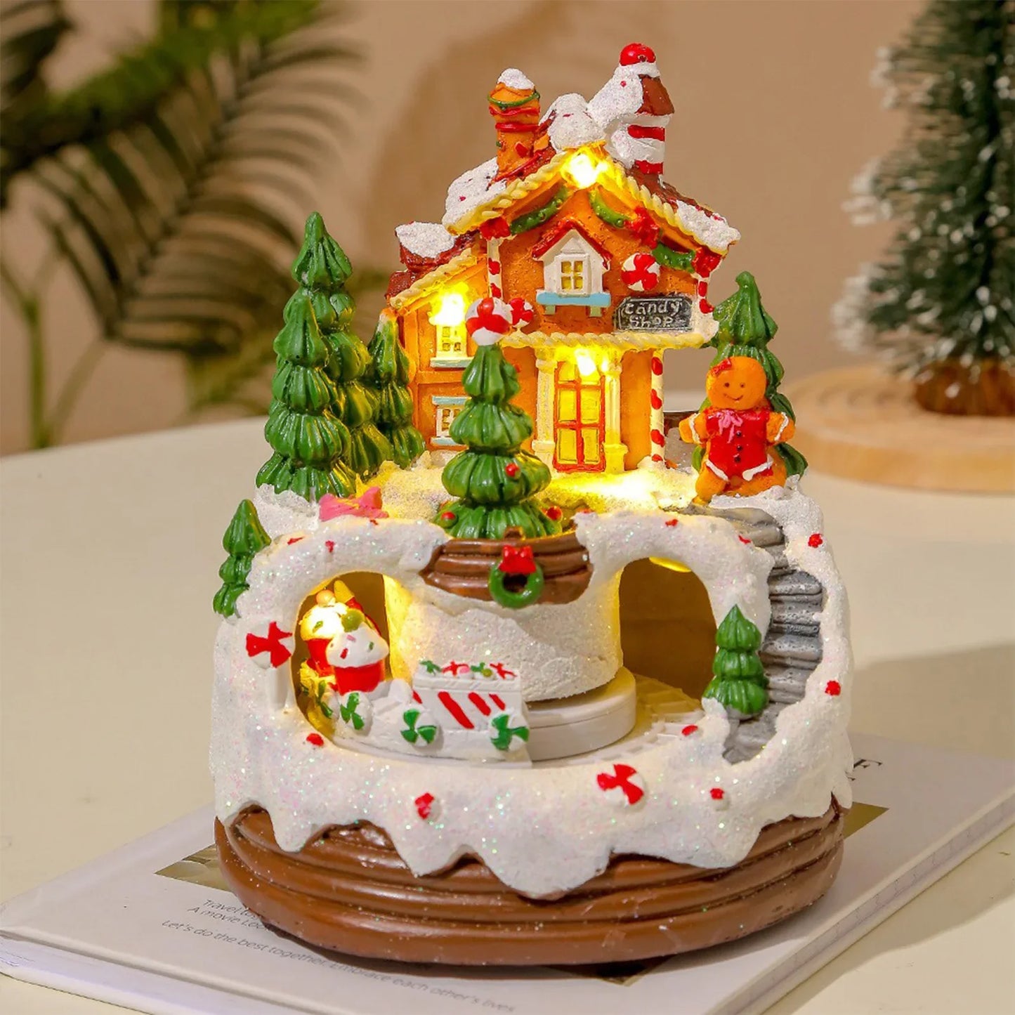 YL-2347 Glowing Music Snow House Christmas Creative Ornaments Train