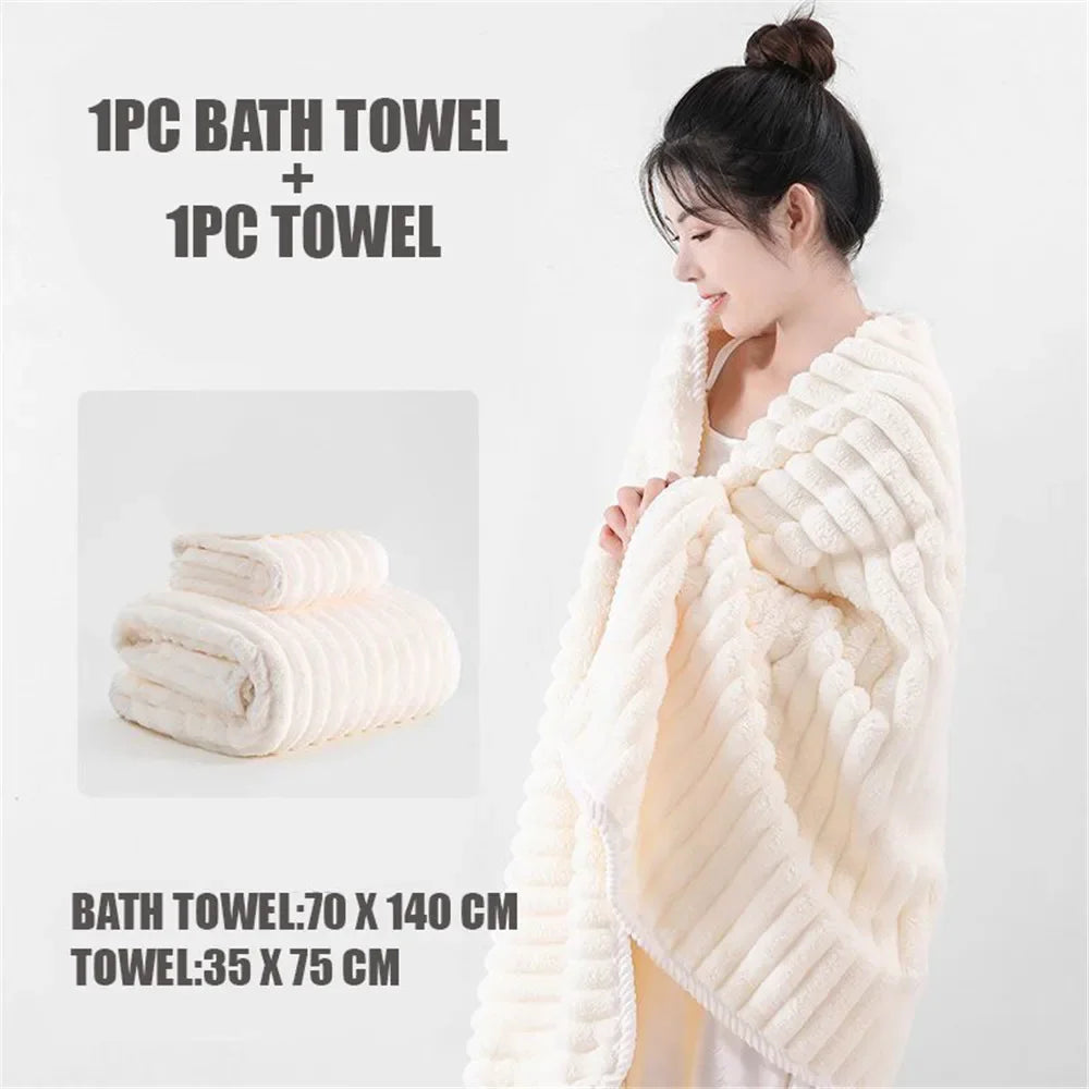 Coral Velvet Bath Towel Set – Soft, Absorbent, Non-Shedding