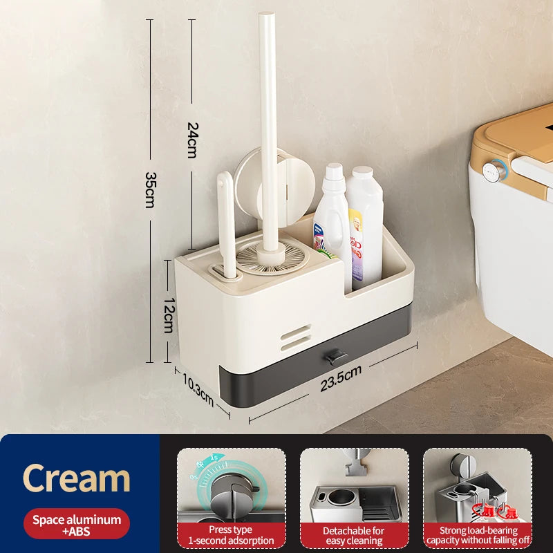 Wall-Mounted Suction Cup Toilet Brush & Holder – No Drill Toilet Brush Holder Peaceful Pleasures Health and Wellness XP A cream rack