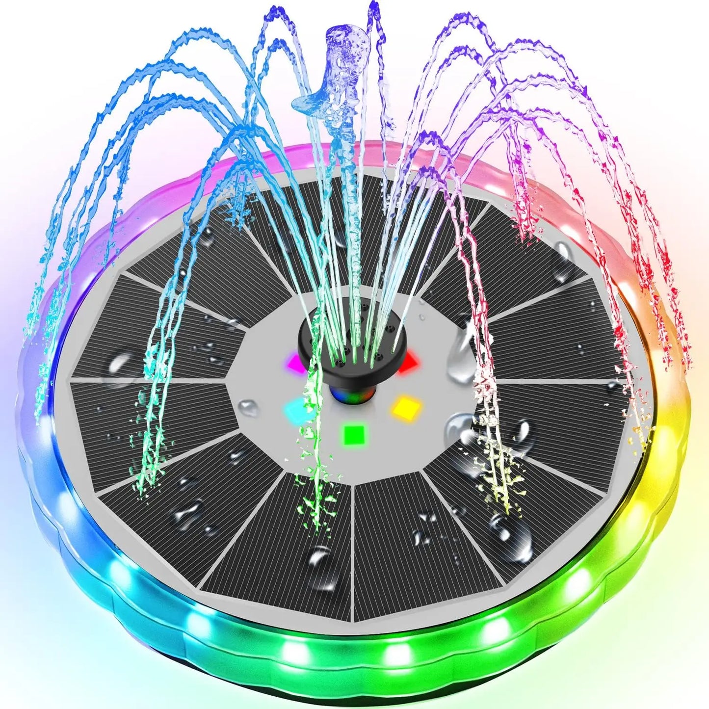 AISITIN Solar Fountain LED Lights & Battery – Bird Bath & Garden